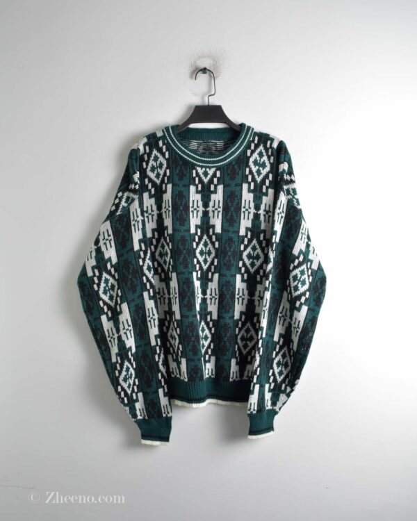 بافت وینتیج سبز سفید طرح دار