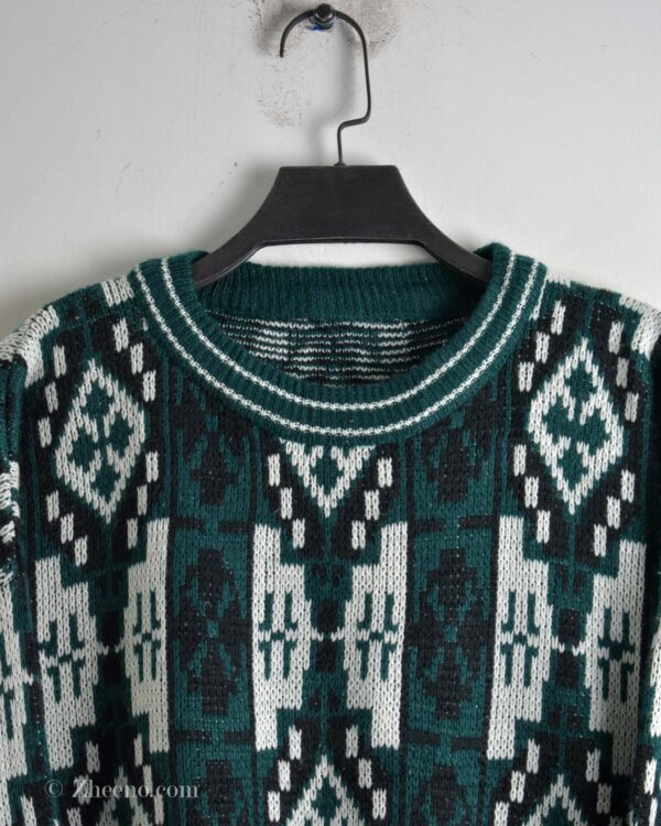 بافت وینتیج سبز سفید طرح دار