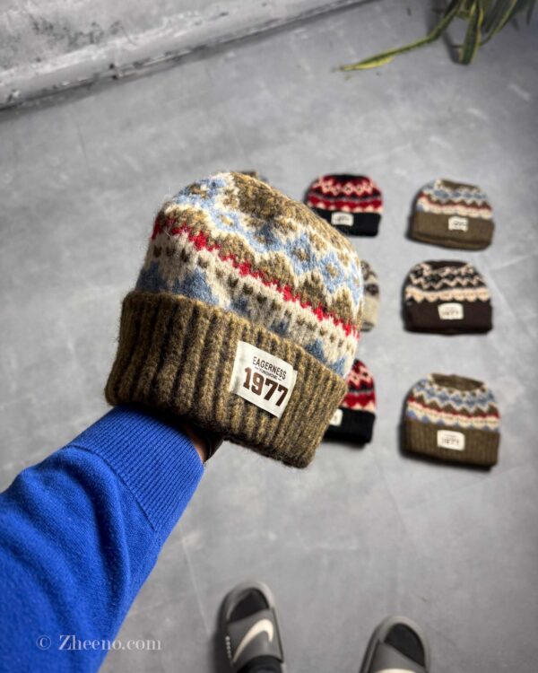 کلاه بافت ضخیم وینتیج 1977 قهوه ای روشن