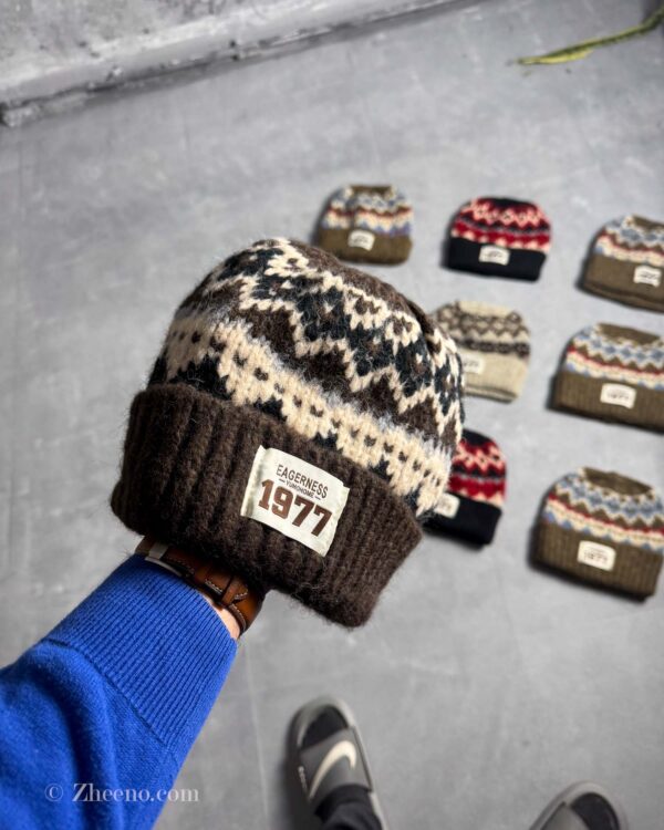 کلاه بافت ضخیم وینتیج 1977 قهوه ای تیره