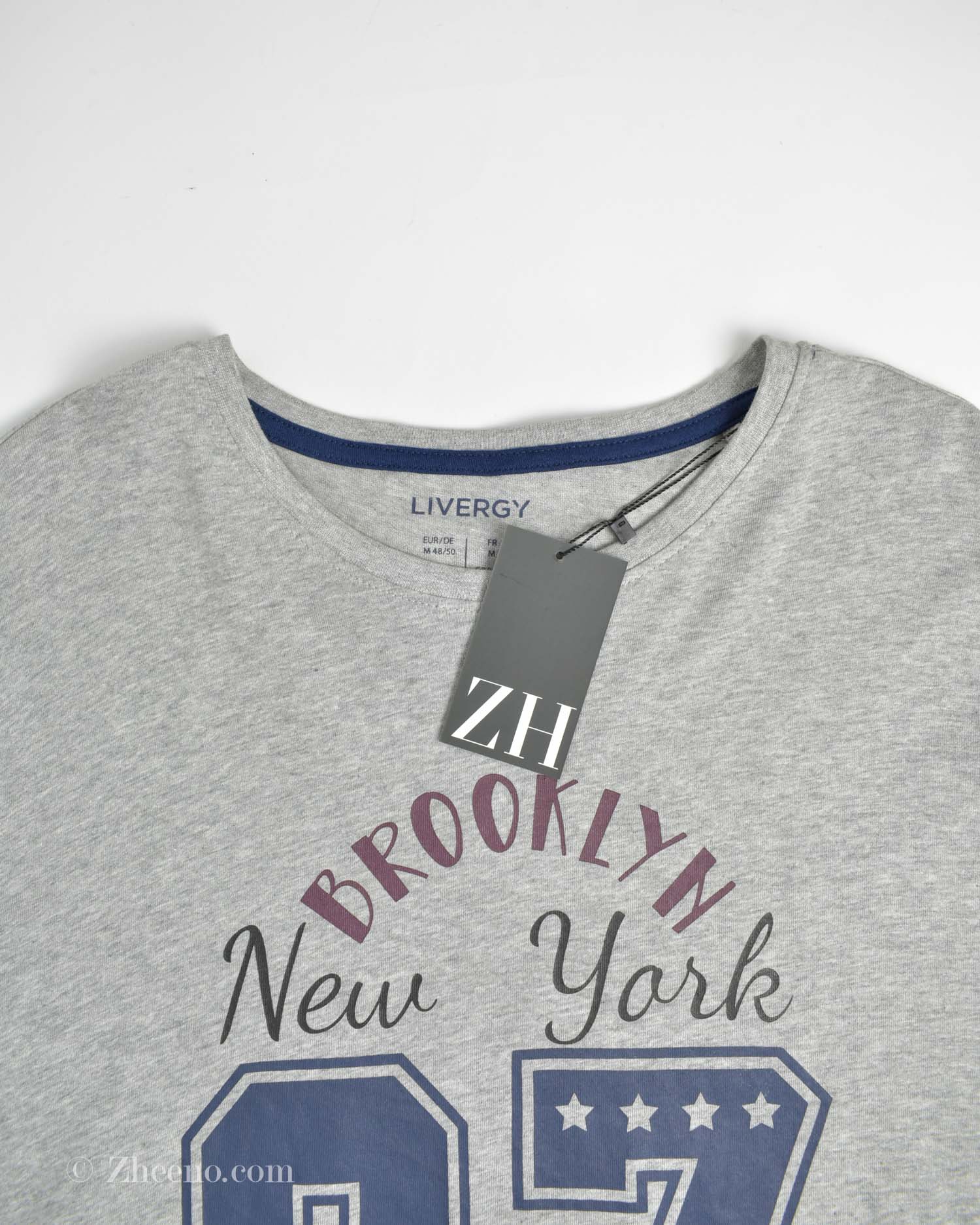 17657040580203634 تیشرت آستین بلند یقه گرد طوسی طرح دار Livergy