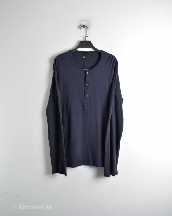 تیشرت آستین بلند سه دکمه سرمه ای تیره H&M