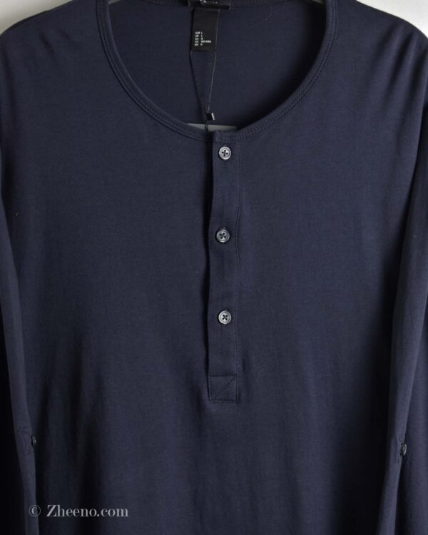 تیشرت آستین بلند سه دکمه سرمه ای تیره H&M