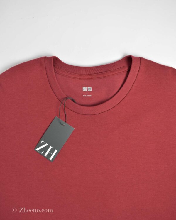 تیشرت آستین بلند یقه گرد زرشکی Uni Qlo