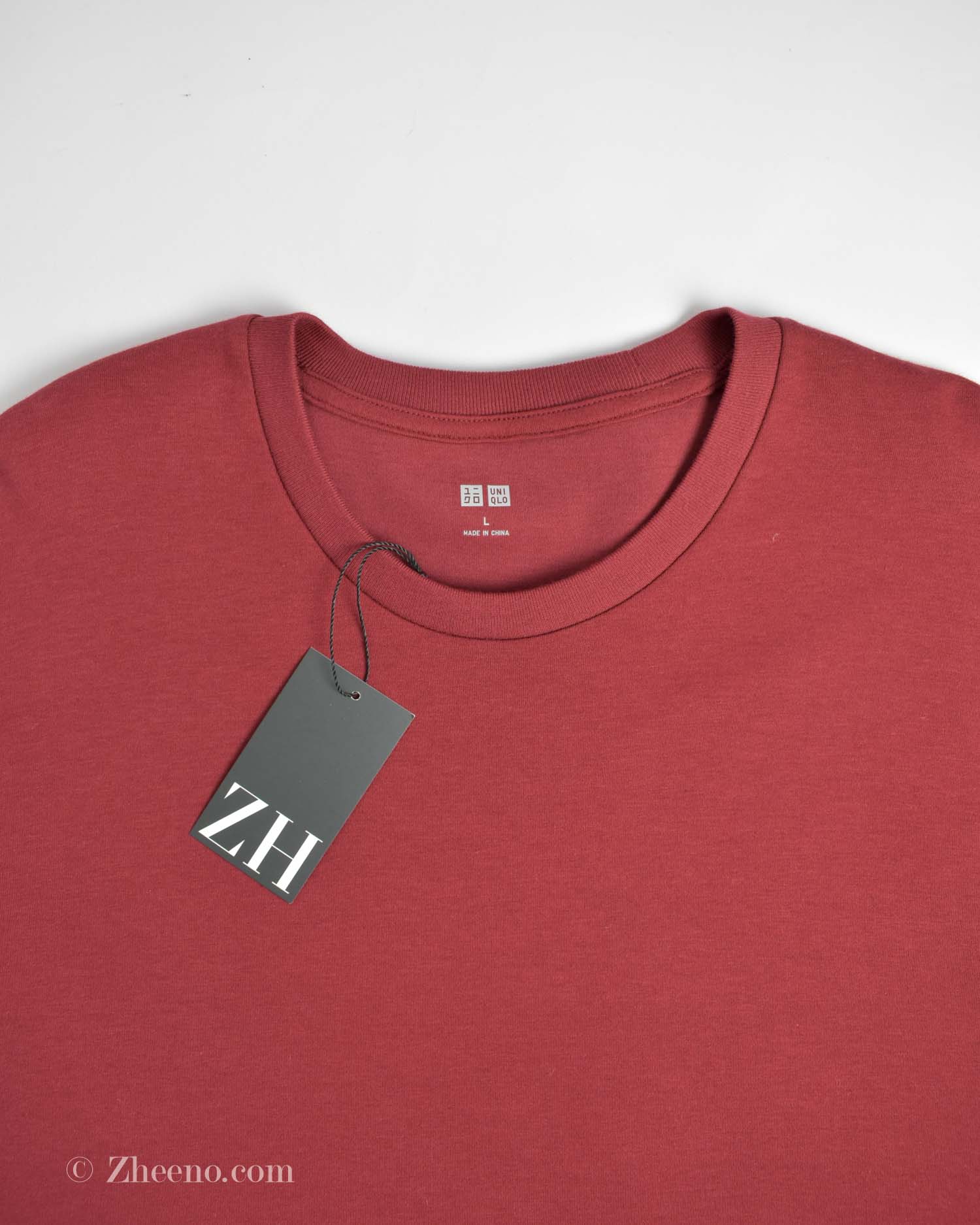 17657040631269958 تیشرت آستین بلند یقه گرد زرشکی Uni Qlo