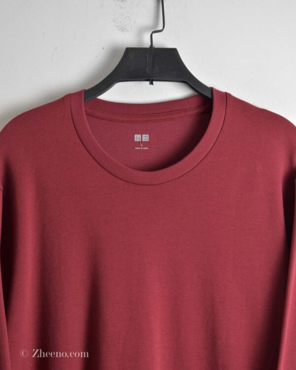 تیشرت آستین بلند یقه گرد زرشکی Uni Qlo