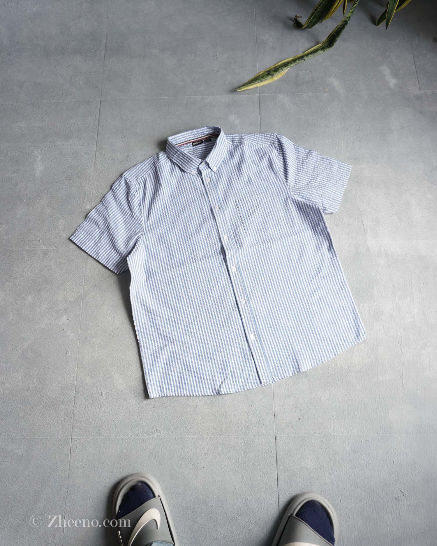 پیراهن لینن آستین کوتاه راه راه آبی Livergy