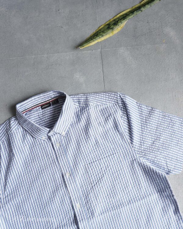 پیراهن لینن آستین کوتاه راه راه آبی Livergy