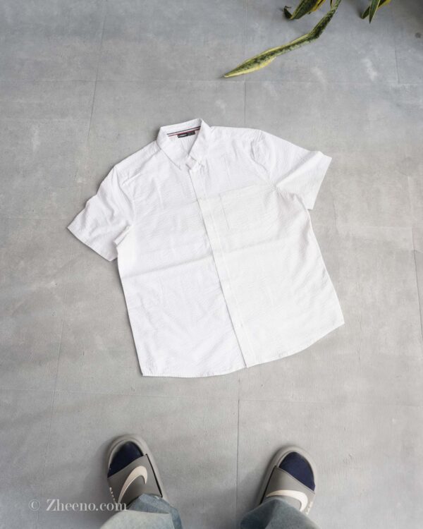 پیراهن لینن آستین کوتاه راه راه سفید Livergy