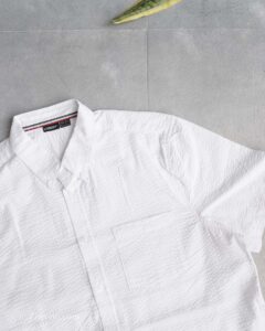 پیراهن لینن آستین کوتاه راه راه سفید Livergy