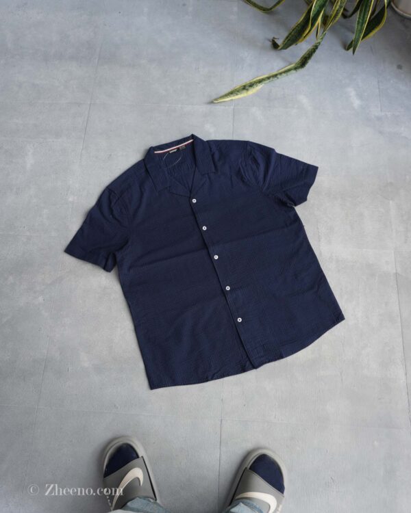 پیراهن لینن آستین کوتاه راه راه سرمه ای تیره Livergy