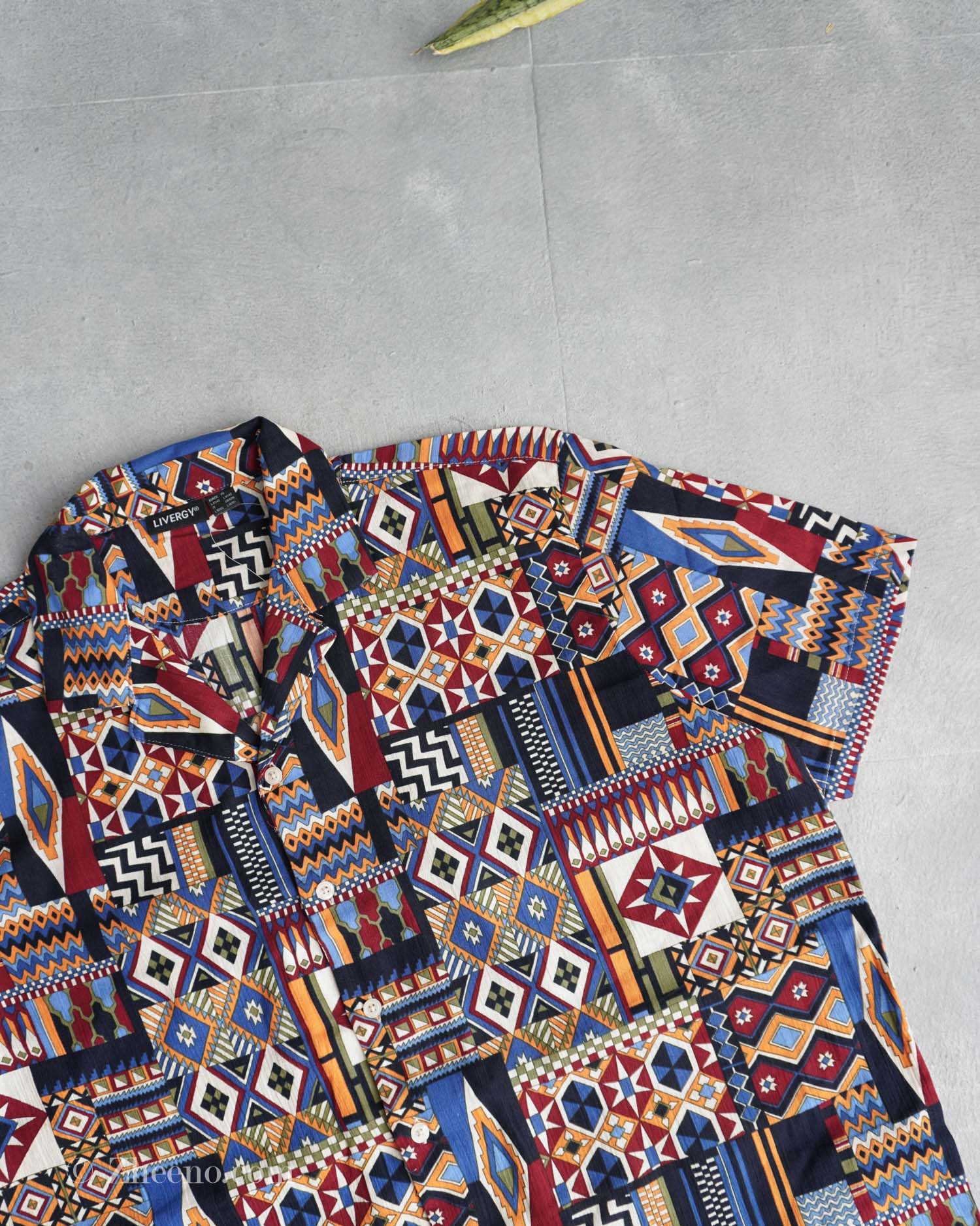 پیراهن لینن آستین کوتاه طرح دار Livergy