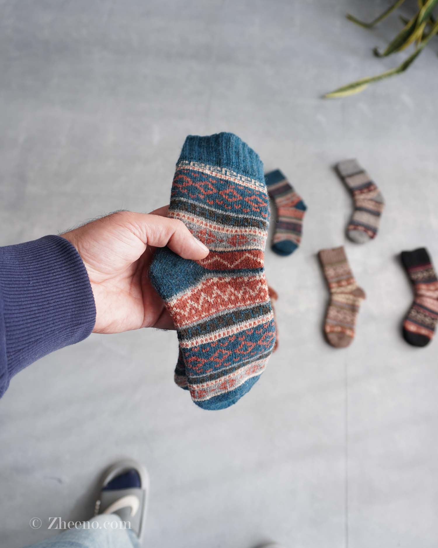 جوراب پشمی وینتیج سبزآبی