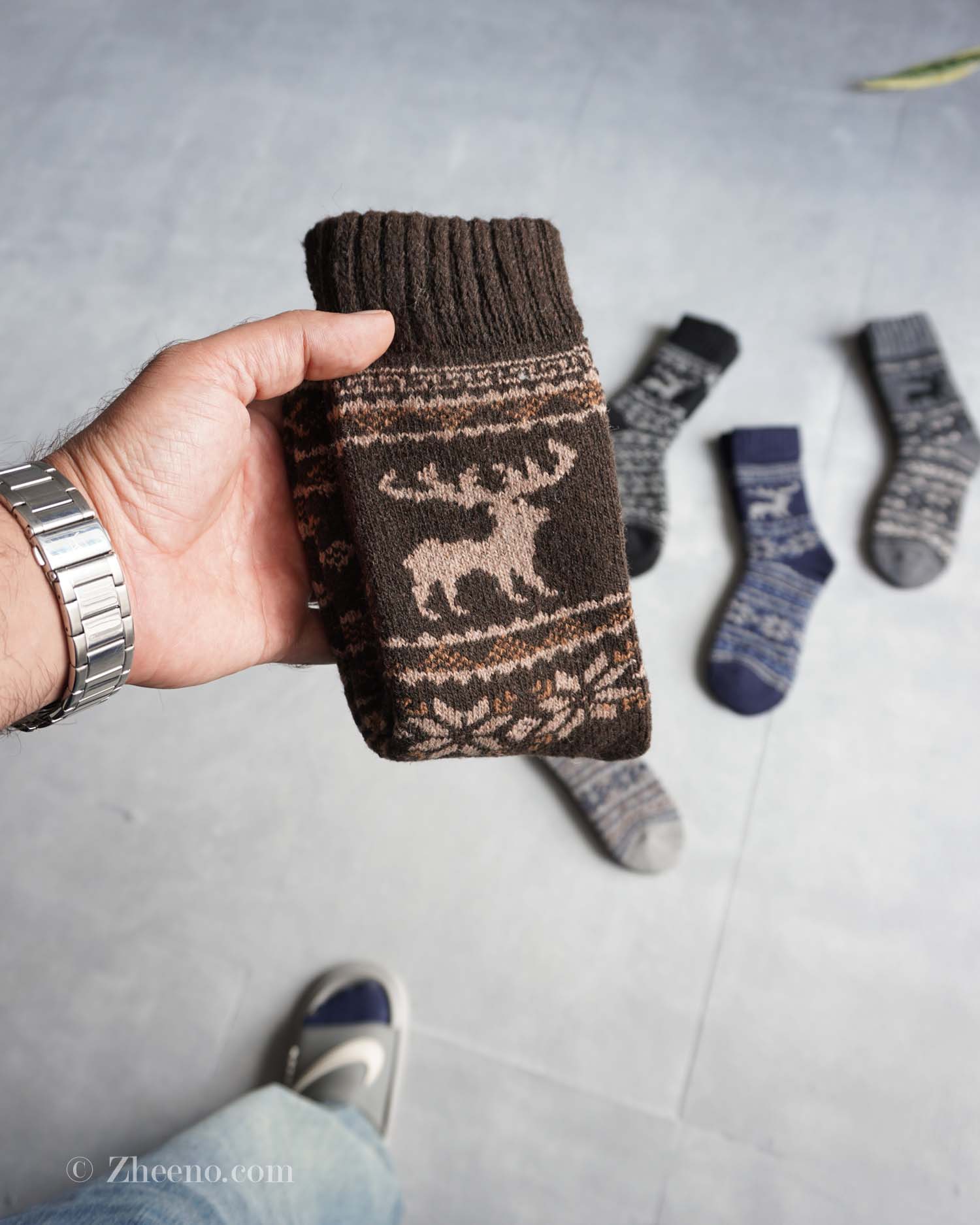 جوراب پشمی وینتیج ضخیم قهوه ای