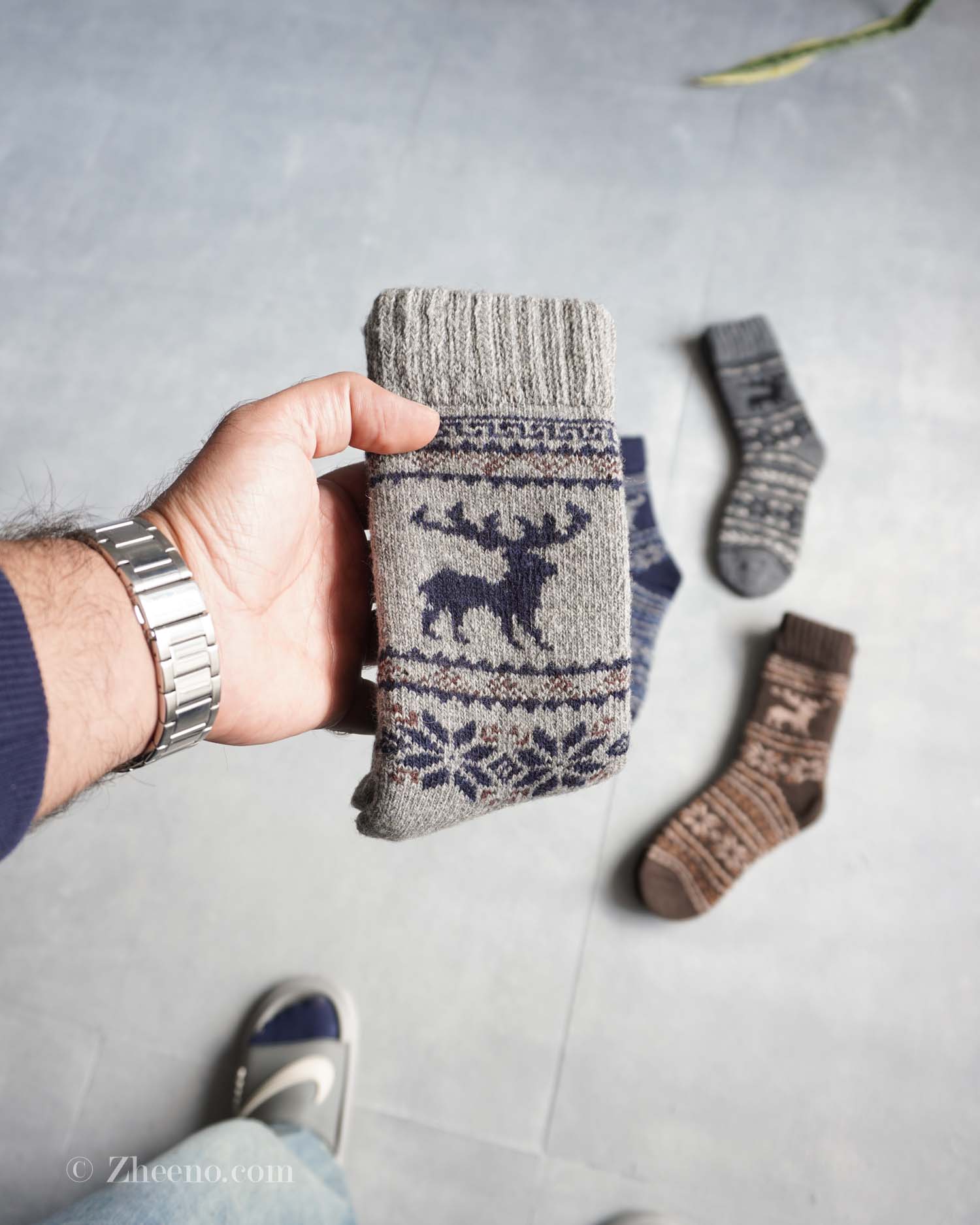 جوراب پشمی وینتیج ضخیم طوسی