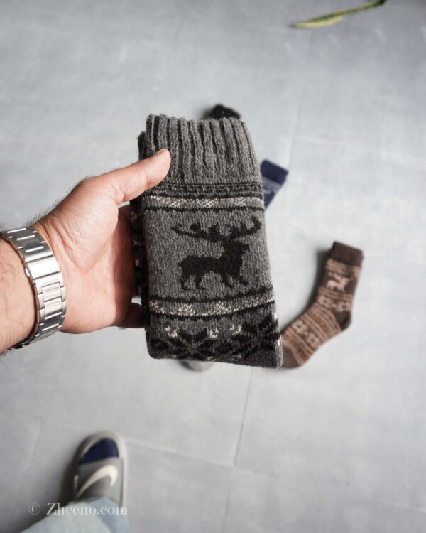 جوراب پشمی وینتیج ضخیم طوسی تیره