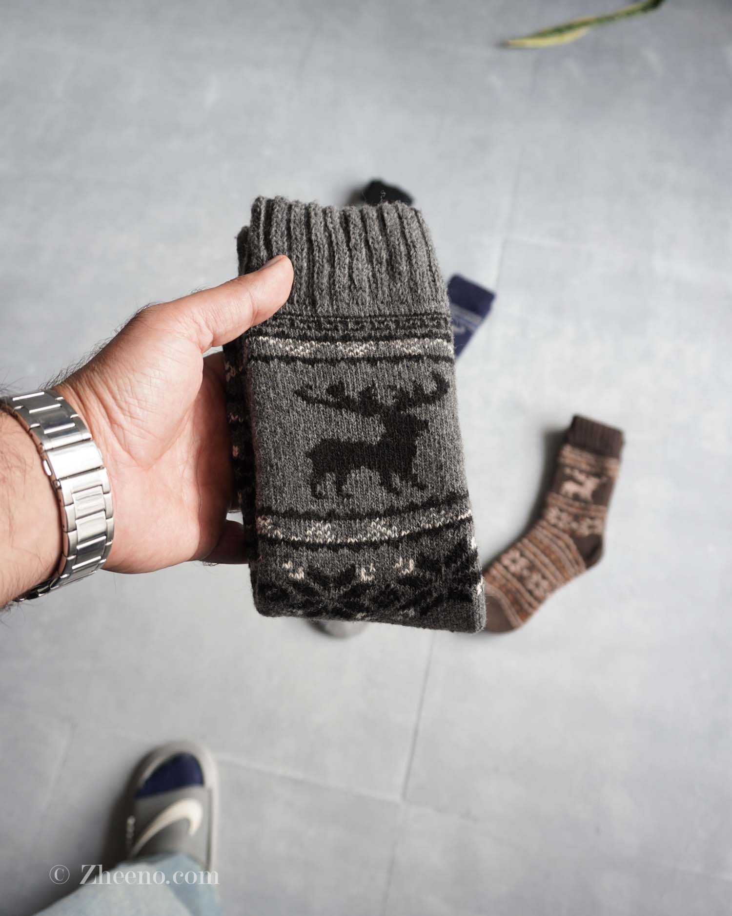 جوراب پشمی وینتیج ضخیم طوسی تیره