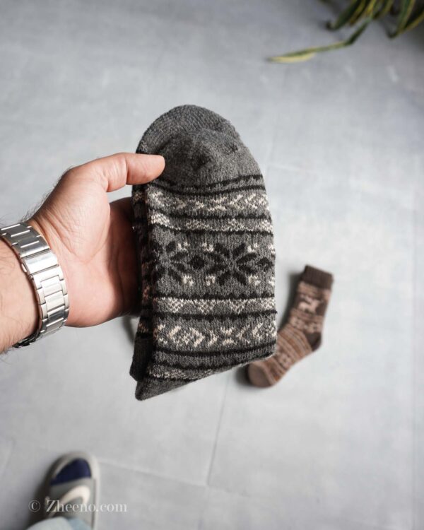 جوراب پشمی وینتیج ضخیم طوسی تیره