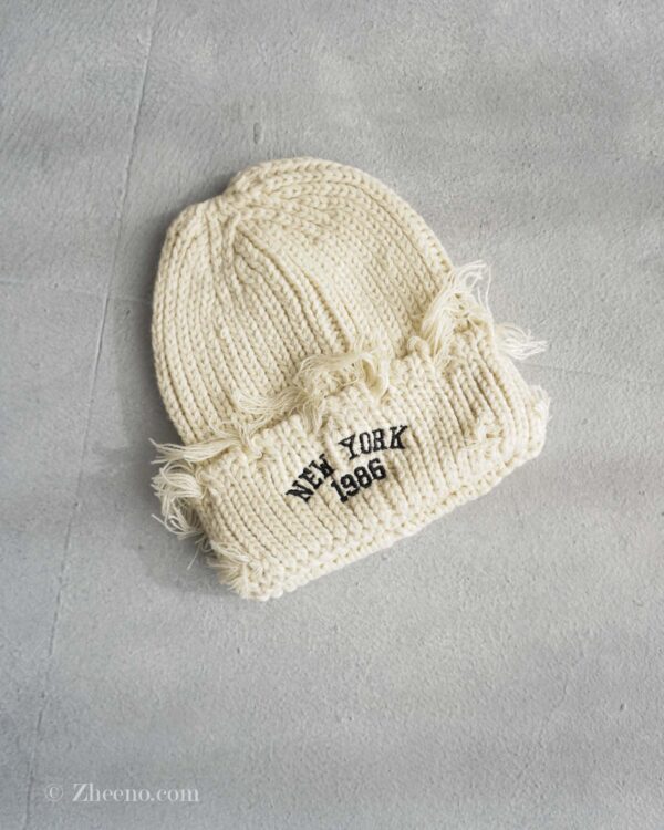 کلاه بافت زاپ دار شیری