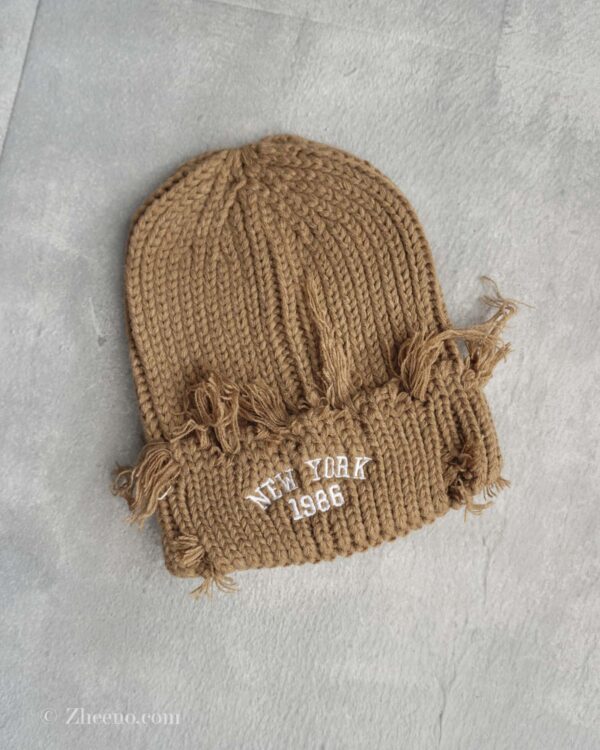 کلاه بافت زاپ دار نسکافه ای