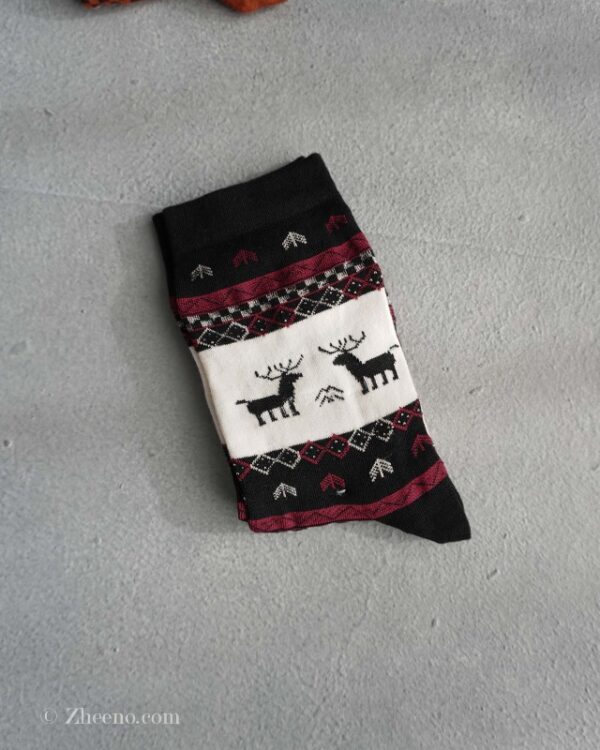 جوراب نخی طرح گوزن زنانه مشکی