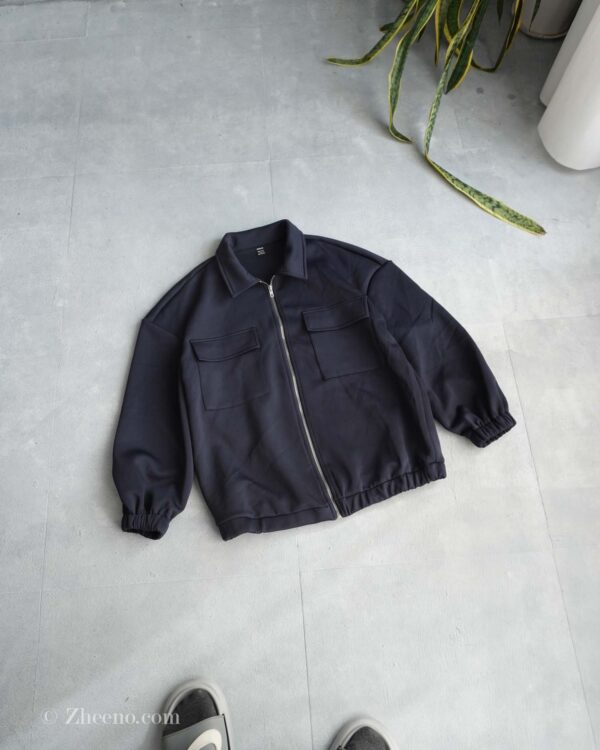 بامبر جکت سرمه ای تیره ساده Shein