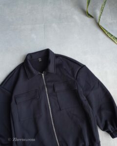 بامبر جکت سرمه ای تیره ساده Shein