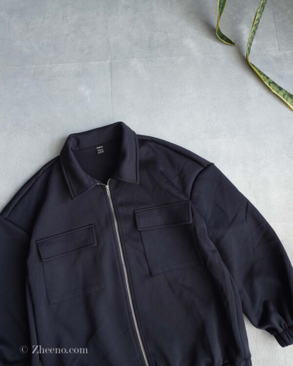بامبر جکت سرمه ای تیره ساده Shein