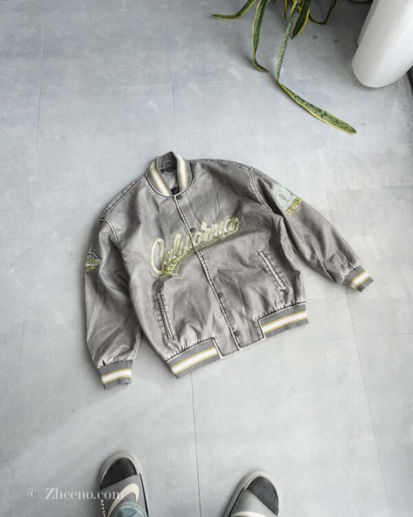 بامبر جکت چرم طرح دار Shein