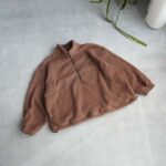 نیم زیپ کرکی قهوه ای ساده Shein