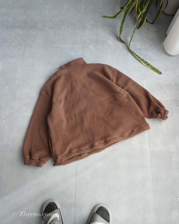 نیم زیپ کرکی قهوه ای ساده Shein