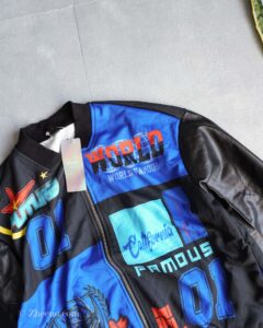 بامبر جکت مشکی آستین چرم طرح دار Shein