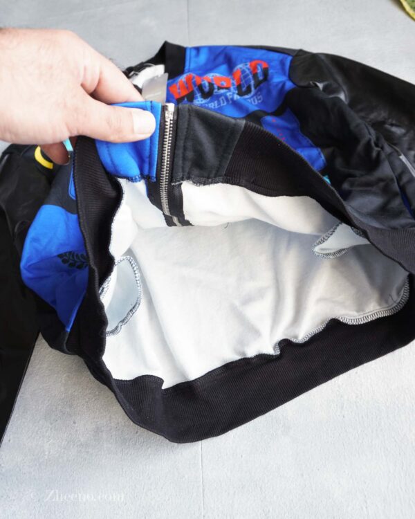 بامبر جکت مشکی آستین چرم طرح دار Shein