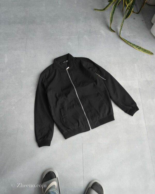 بامبر جکت مشکی آستین جیب دار Shein