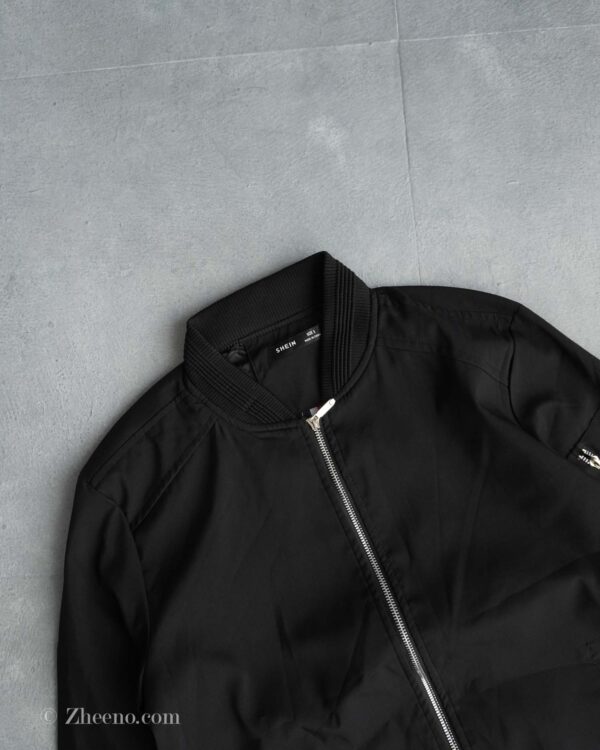 بامبر جکت مشکی آستین جیب دار Shein