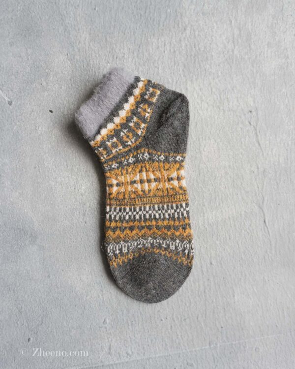 جوراب مچی پشمی زنانه طرحدار طوسی