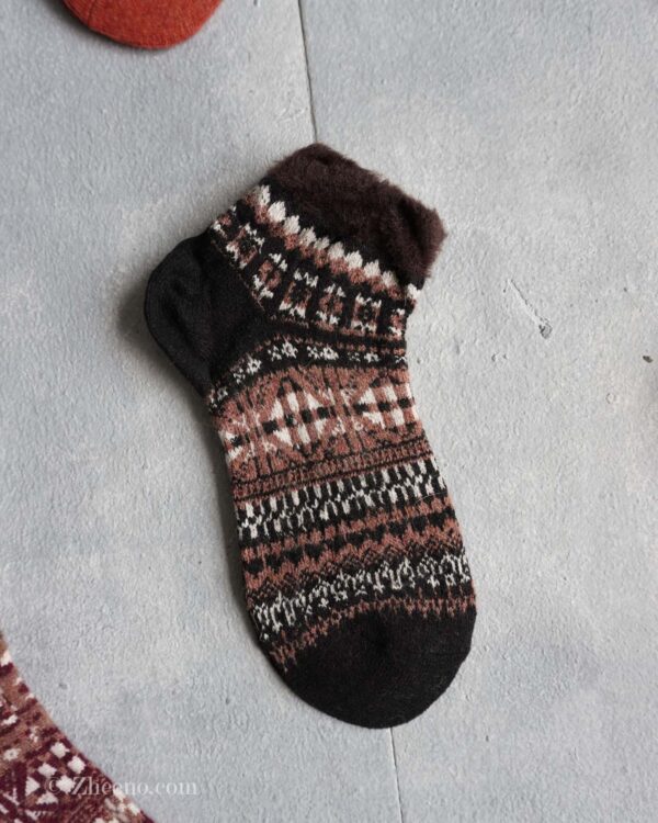 جوراب مچی پشمی زنانه طرحدار مشکی
