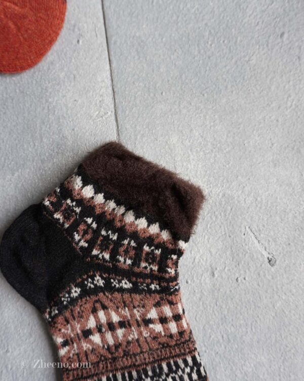 جوراب مچی پشمی زنانه طرحدار مشکی