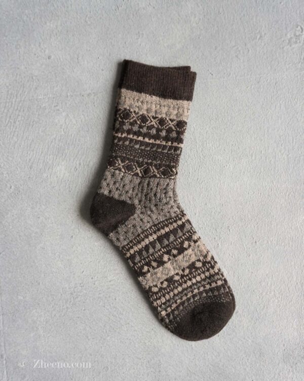 جوراب پشمی مردانه طرحدار قهوه ای