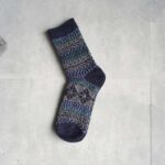 جوراب پشمی مردانه سرمه ای طرح لوزی