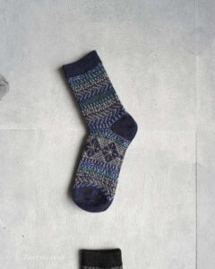 جوراب پشمی مردانه سرمه ای طرح لوزی