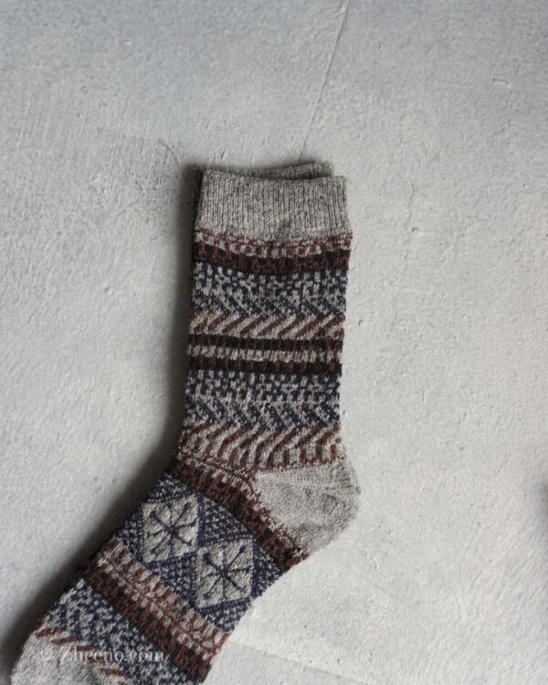 جوراب پشمی مردانه طوسی 1 طرح لوزی