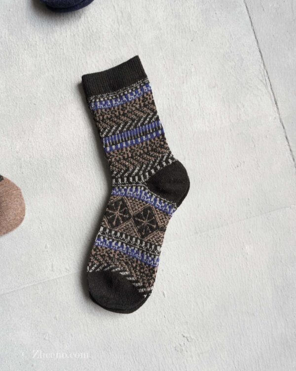جوراب پشمی مردانه مشکی طرح لوزی