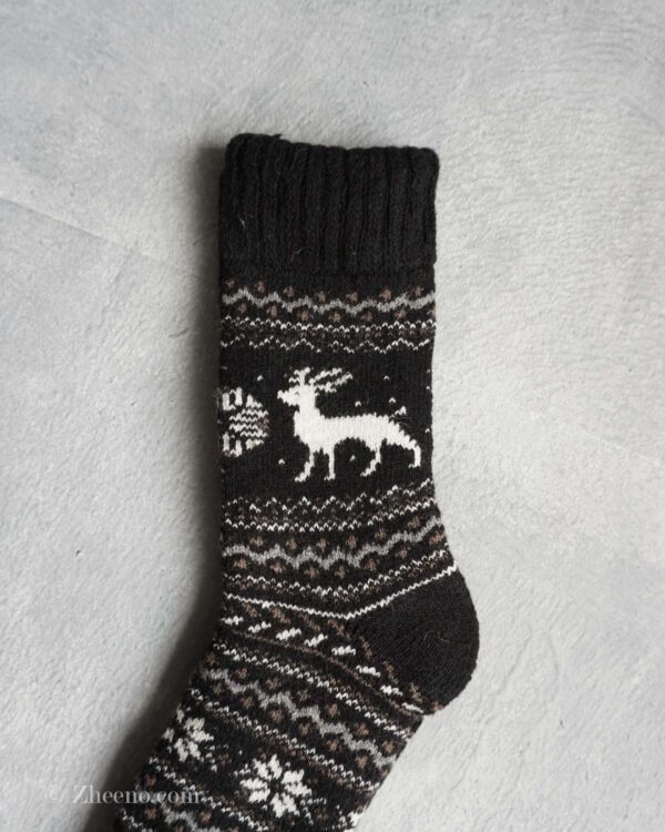 جوراب پشمی وینتیج ضخیم مشکی گوزن 2