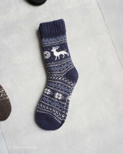 جوراب پشمی وینتیج ضخیم سرمه ای گوزن 2