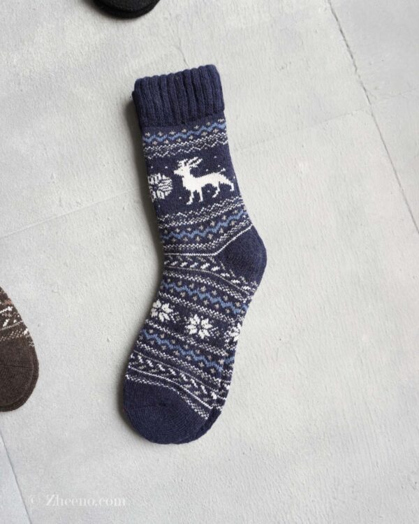 جوراب پشمی وینتیج ضخیم سرمه ای گوزن 2