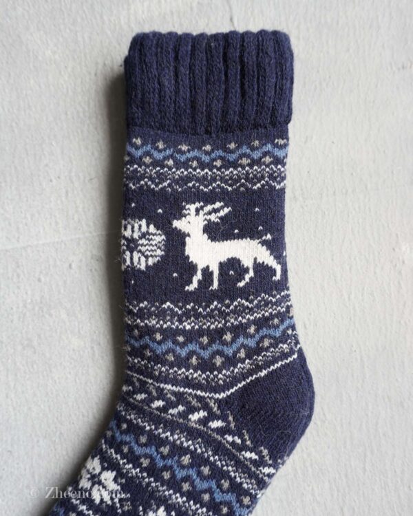 جوراب پشمی وینتیج ضخیم سرمه ای گوزن 2
