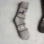 جوراب پشمی وینتیج ضخیم طوسی گوزن 2