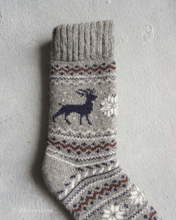 جوراب پشمی وینتیج ضخیم طوسی گوزن 2