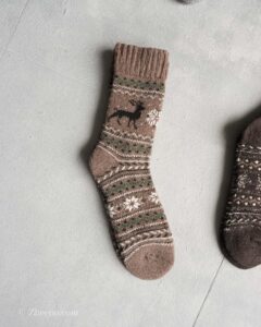 جوراب پشمی وینتیج ضخیم خاکی گوزن 2